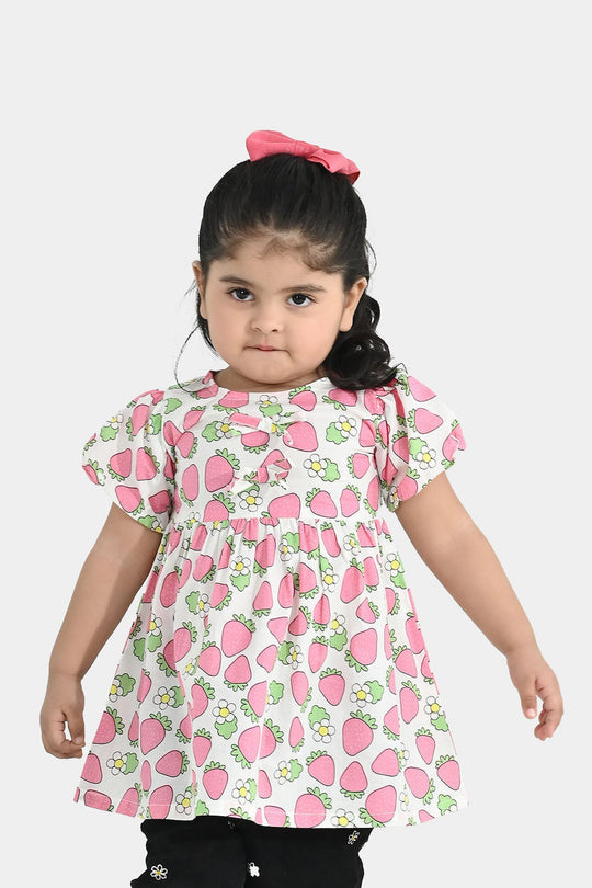 Infant Girls Cotton Casual Frock (Strawberry) - Multi