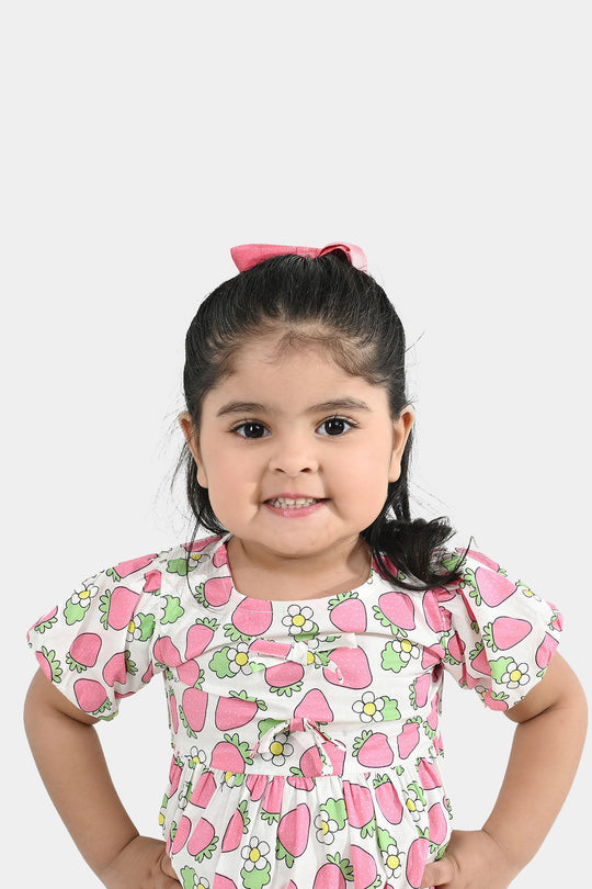 Infant Girls Cotton Casual Frock (Strawberry) - Multi
