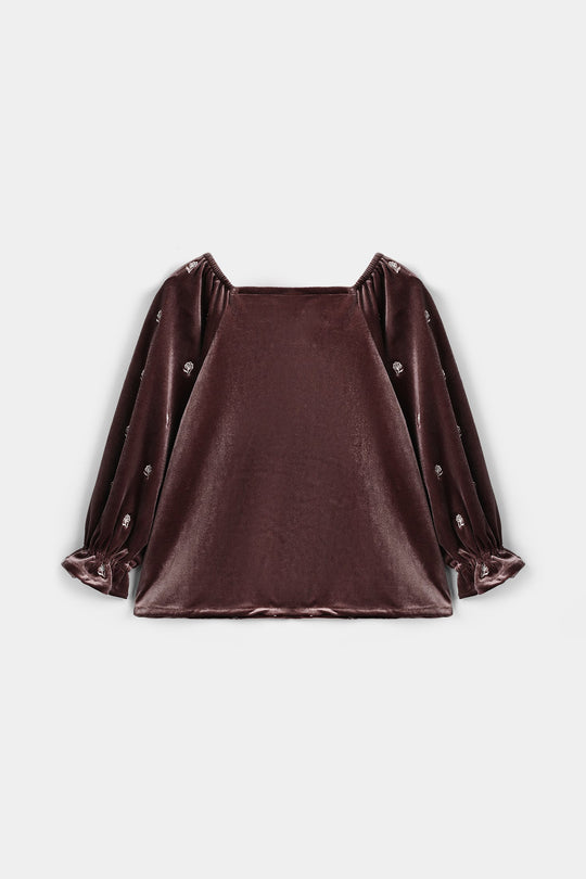Girls Velvet Emb Top Winter Garden - Purple
