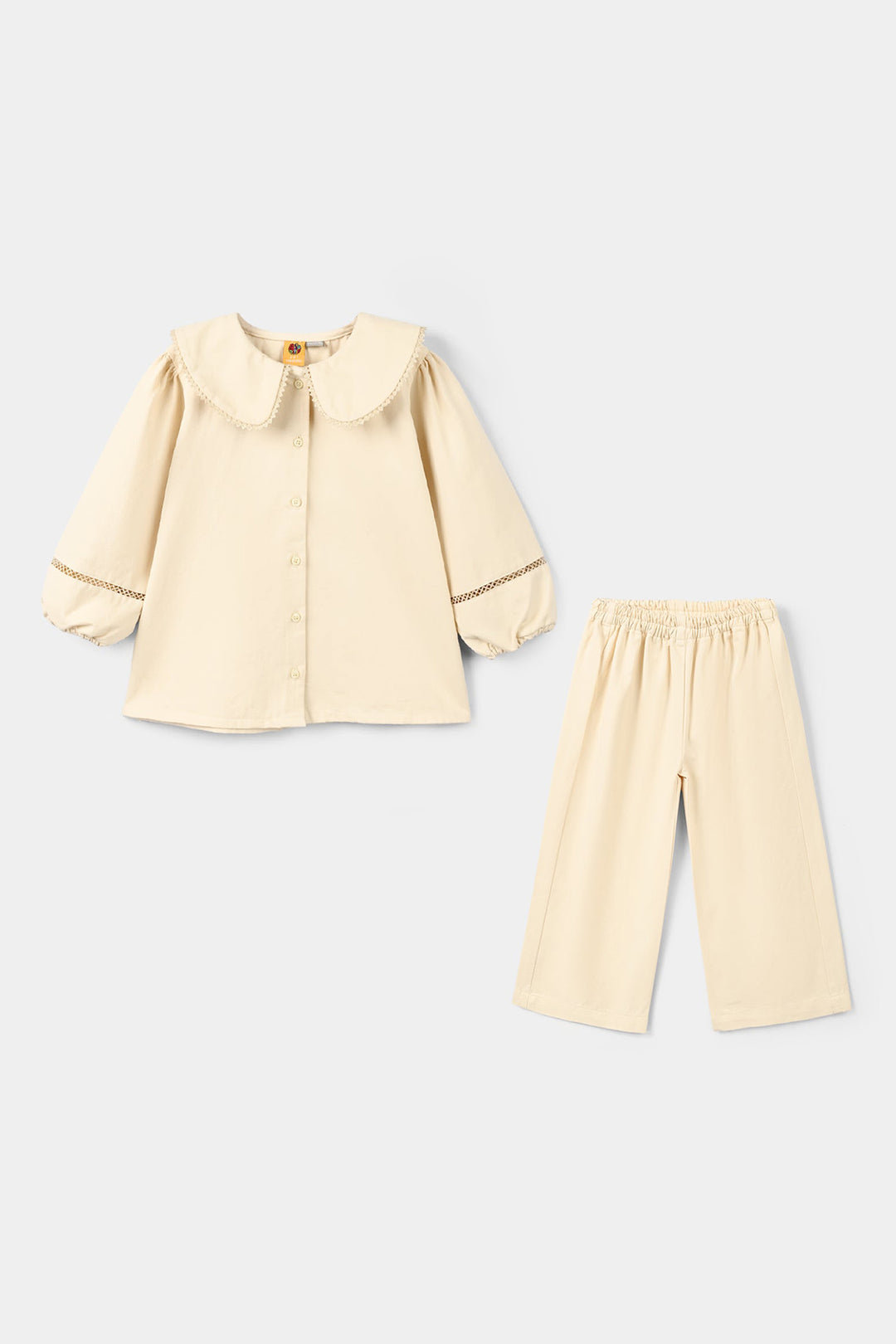 Girls Cotton Twill Co-Ord Set Chunky- Off-White