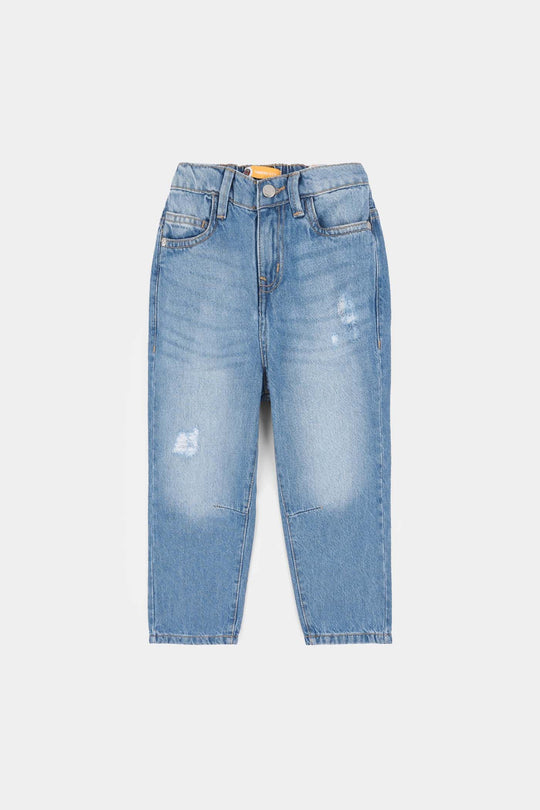 Boys Denim Stretch Pant Basic Loose Fit-Mid Blue