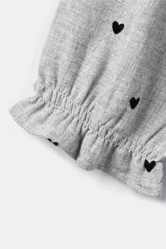 Girls Poly Viscose Casual Frock Black Hearts - GREY