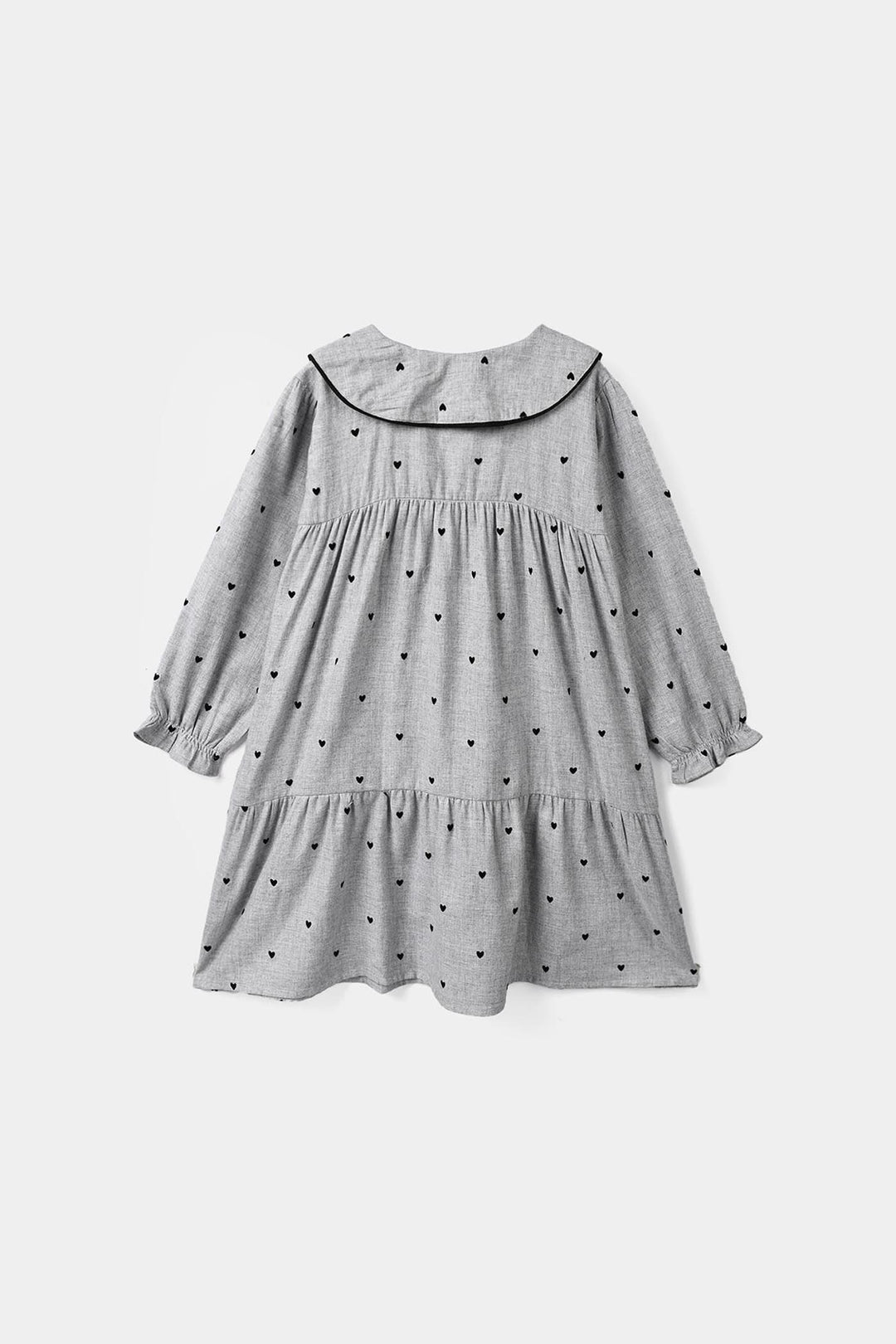 Girls Poly Viscose Casual Frock Black Hearts - GREY