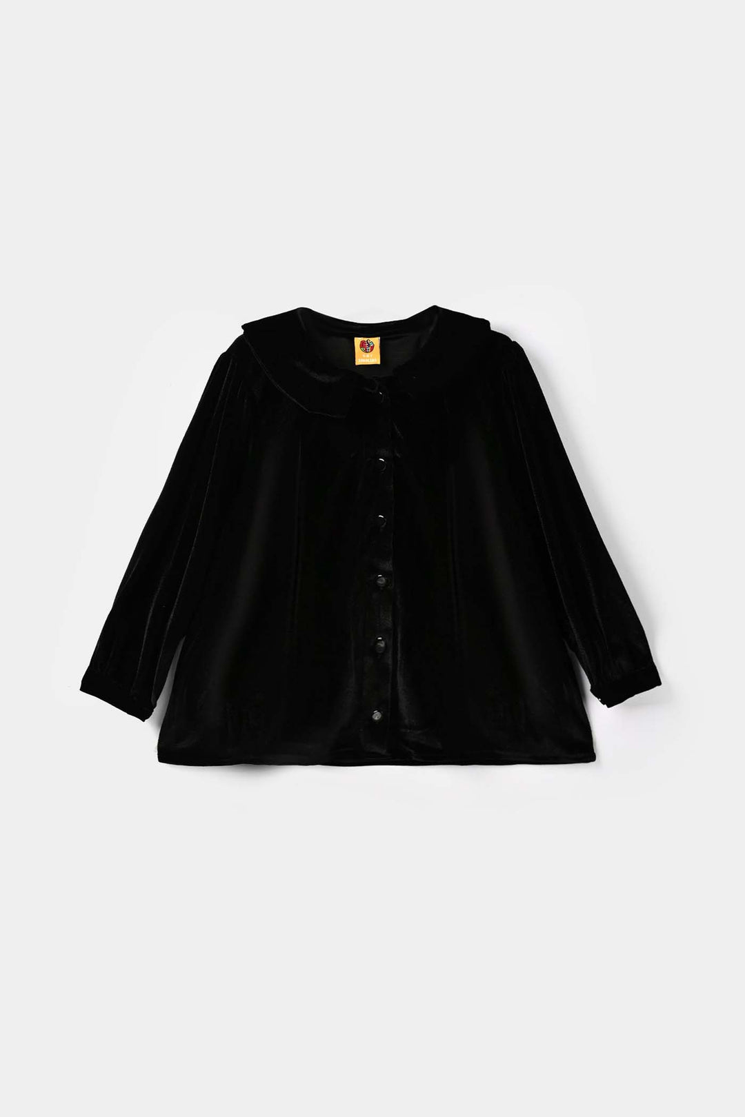 Girls Velvet Casual Top Shimmer-BLACK