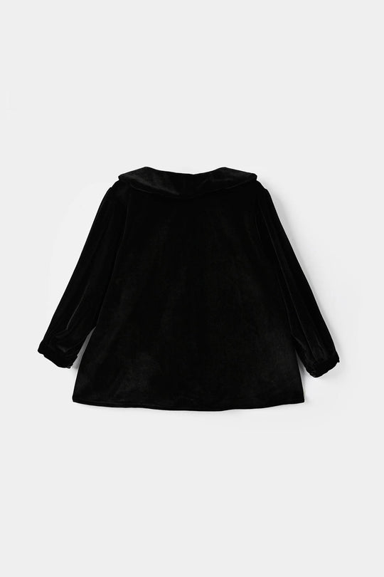 Girls Velvet Casual Top Shimmer-BLACK