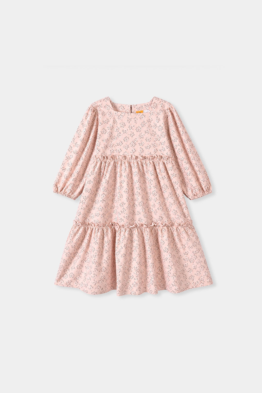 Girls Cotton Dress Tiny Flower-LT.Peach