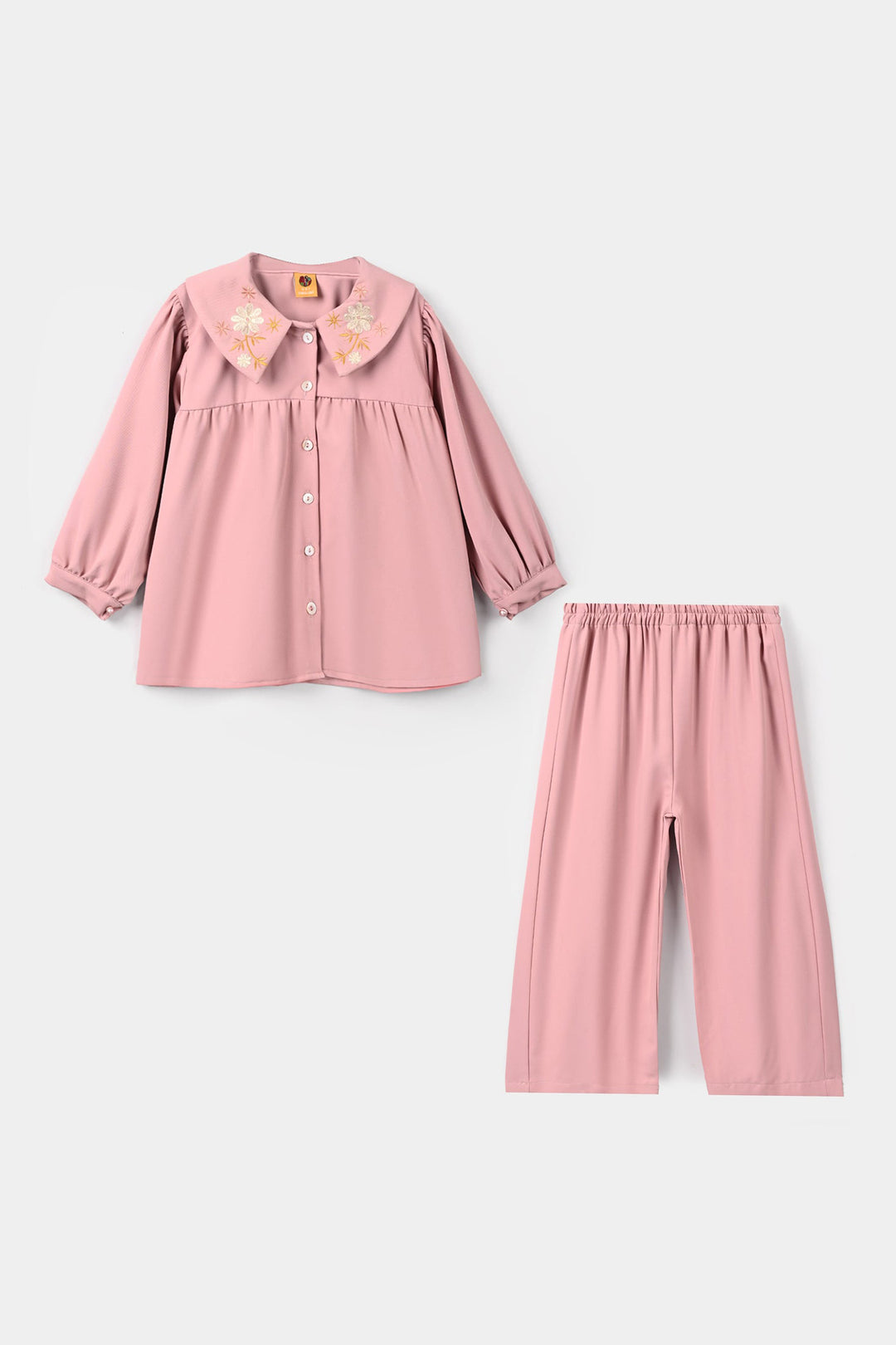 Girls Cotton Twill Emb Co-Ord Set Blush - Light Pink