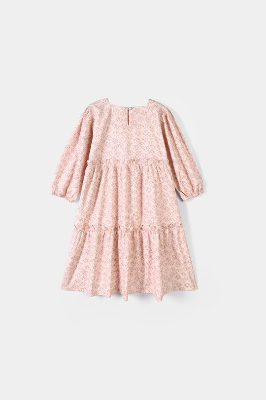 Girls Cotton Dress Tiny Flower-LT.Peach