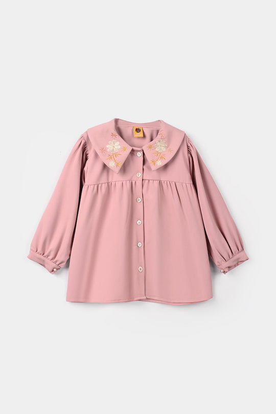 Girls Cotton Twill Emb Co-Ord Set Blush - Light Pink