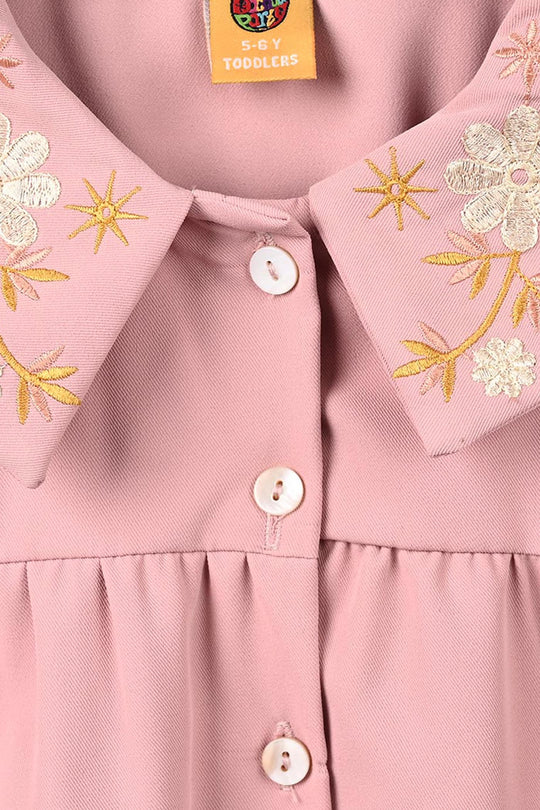 Girls Cotton Twill Emb Co-Ord Set Blush - Light Pink