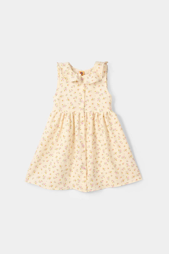 Girls Poly Crinkle Casual Frock (Crinkles) - Off White