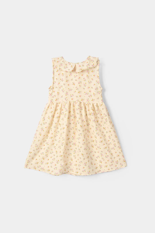 Girls Poly Crinkle Casual Frock (Crinkles) - Off White
