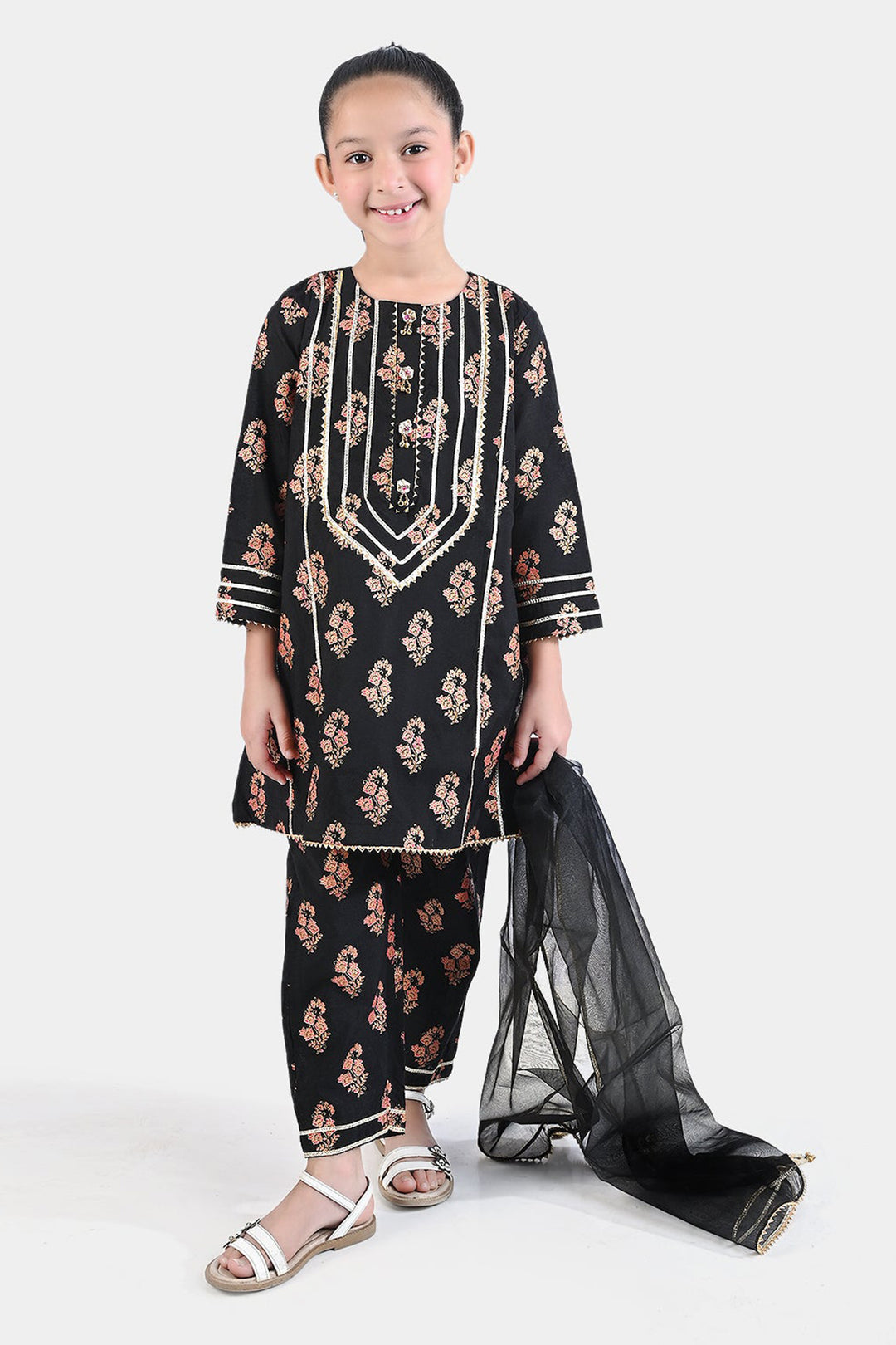 Girls Raw Silk 3PC Suit Chamak Dhamak-BLACK