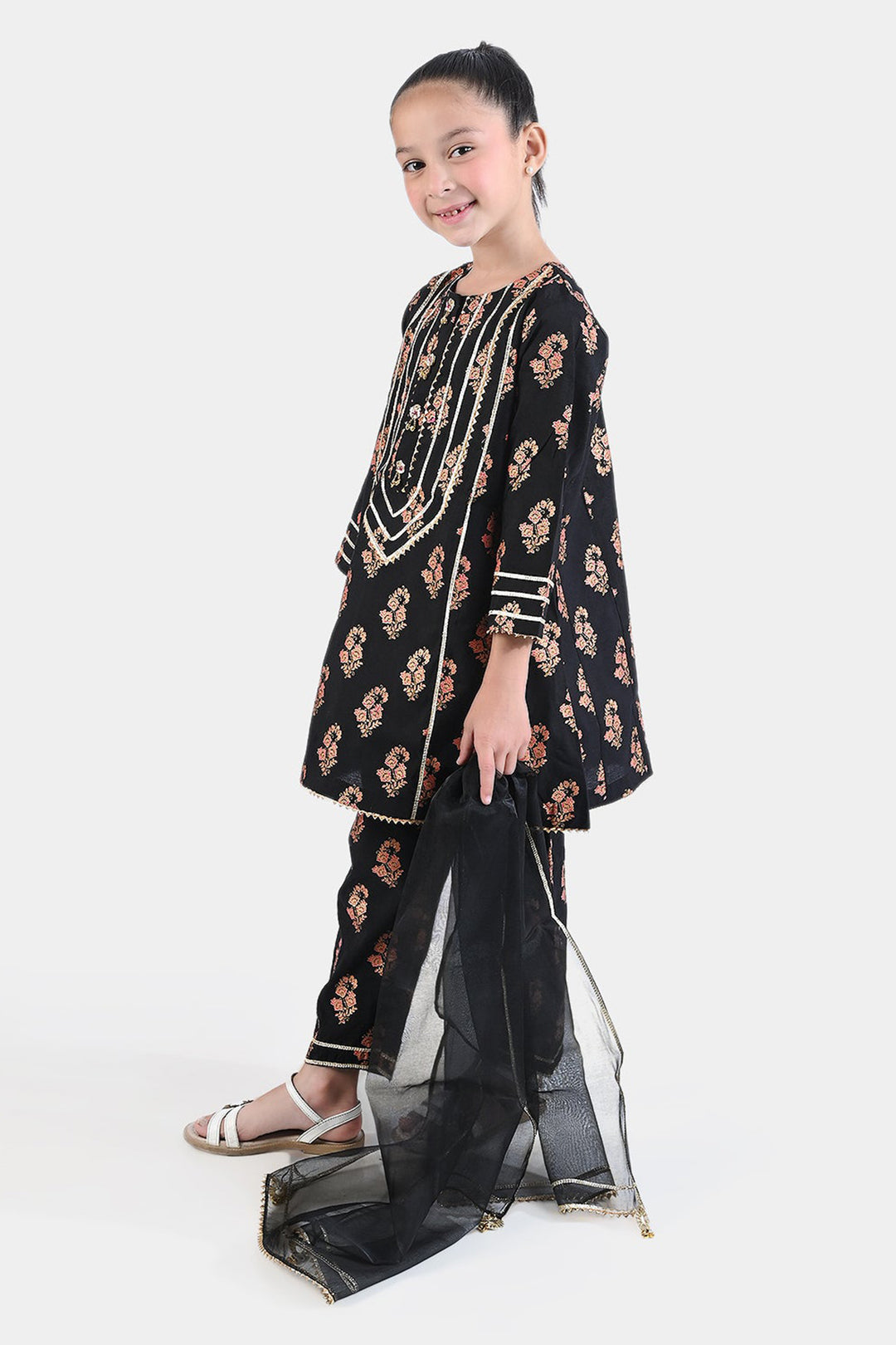 Girls Raw Silk 3PC Suit Chamak Dhamak-BLACK