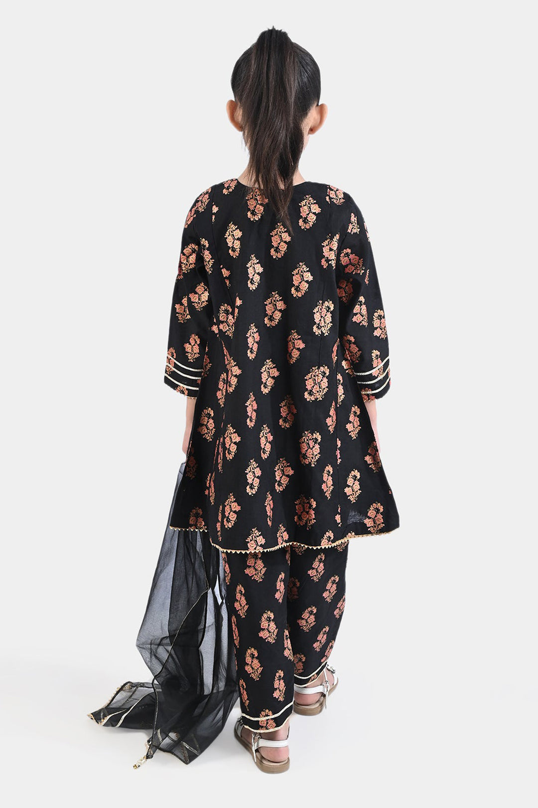 Girls Raw Silk 3PC Suit Chamak Dhamak-BLACK