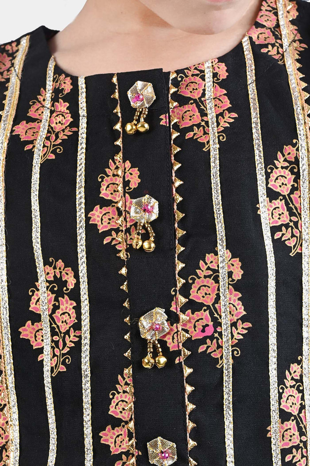 Girls Raw Silk 3PC Suit Chamak Dhamak-BLACK