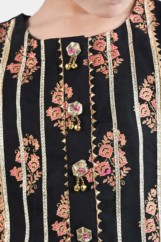 Girls Raw Silk 3PC Suit Chamak Dhamak-BLACK