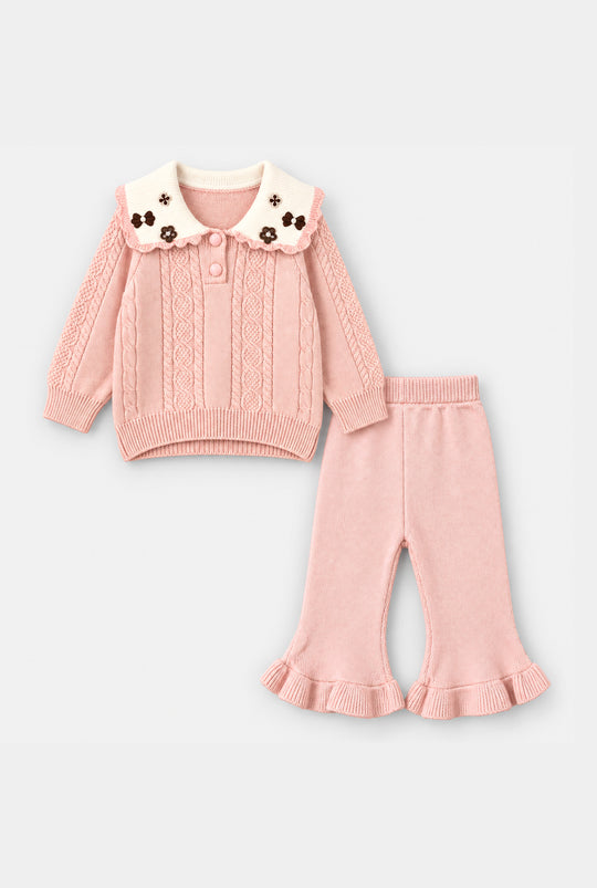 Infant Girls Acrylic Co-ord Set-Scallop Callar-LT.Pink