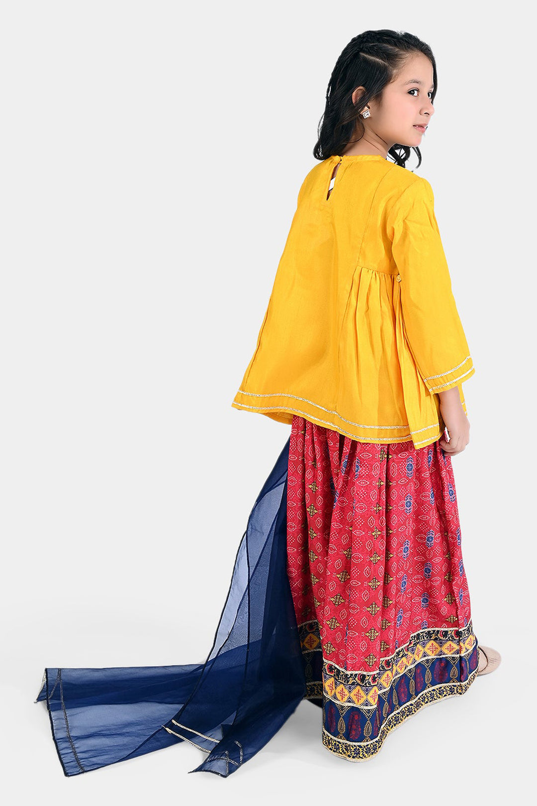 Girls Raw Silk 3PCs Suit Chunri-Yellow