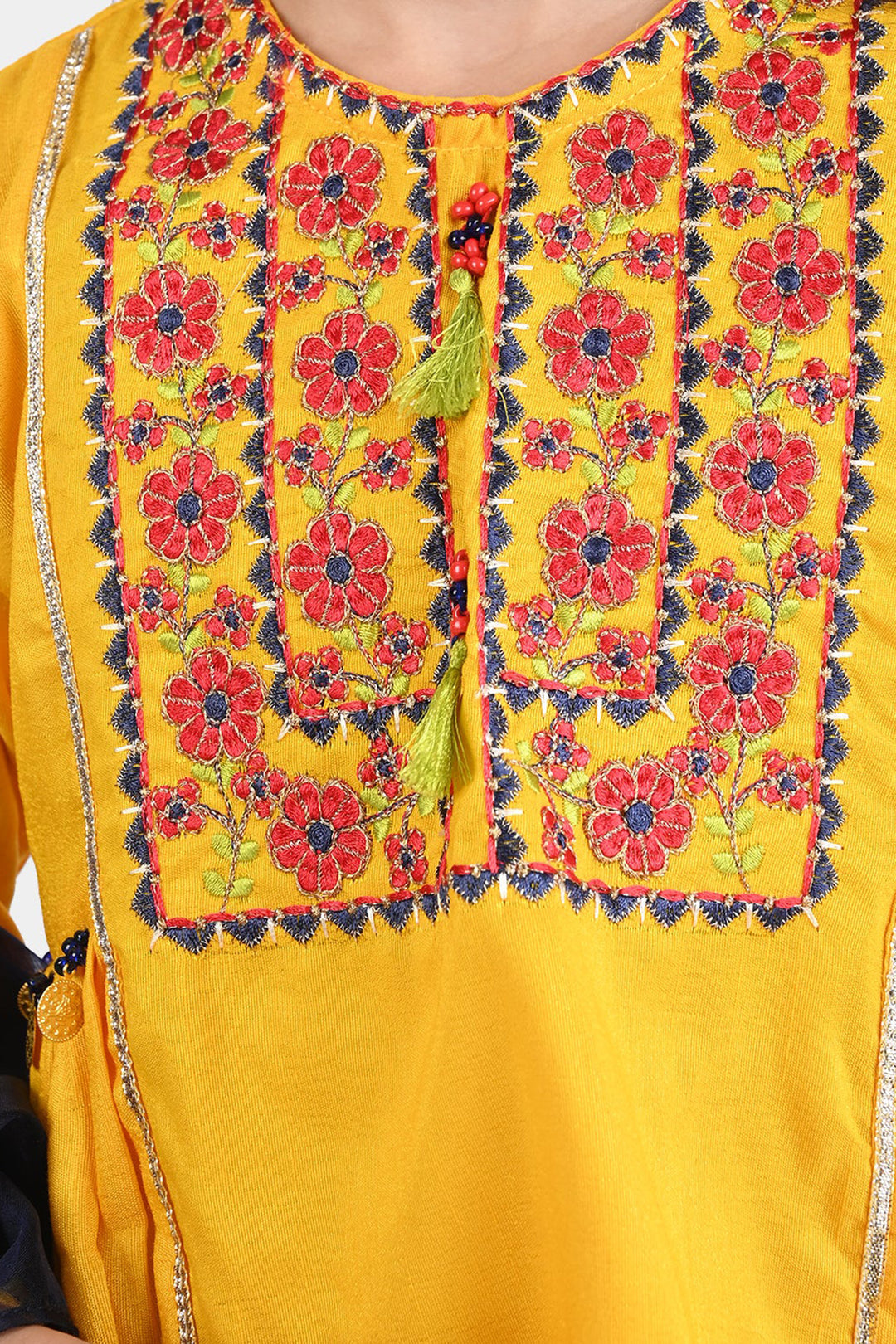 Girls Raw Silk 3PCs Suit Chunri-Yellow