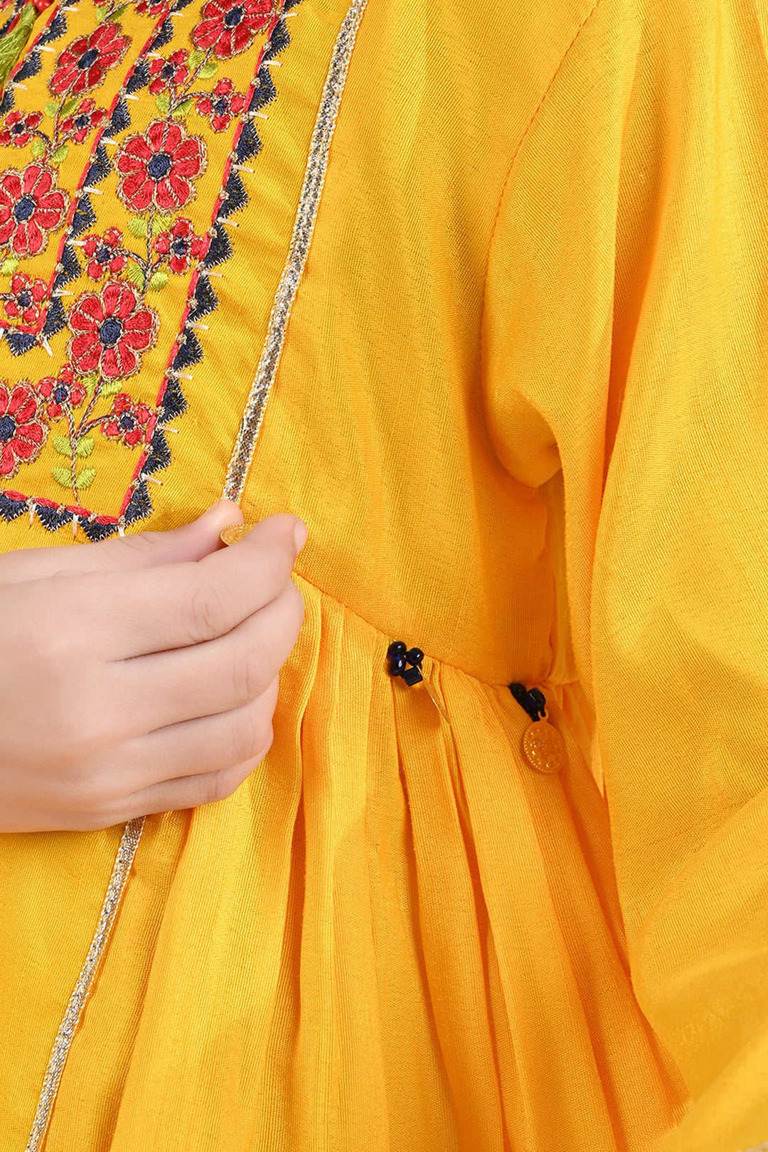 Girls Raw Silk 3PCs Suit Chunri-Yellow