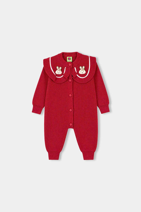 Infant Girls Acrylic Romper-Scarlet Bunny-Red