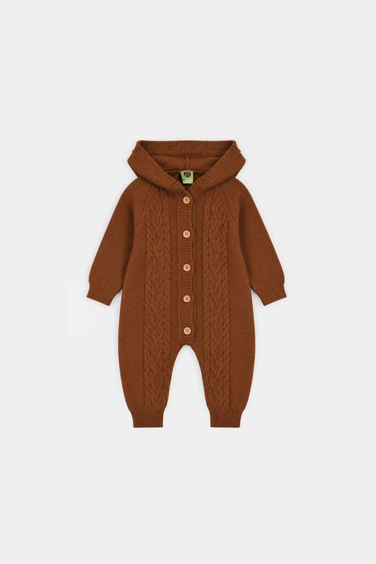Infant Boys Acrylic Romper-Hooded Bear-Rust
