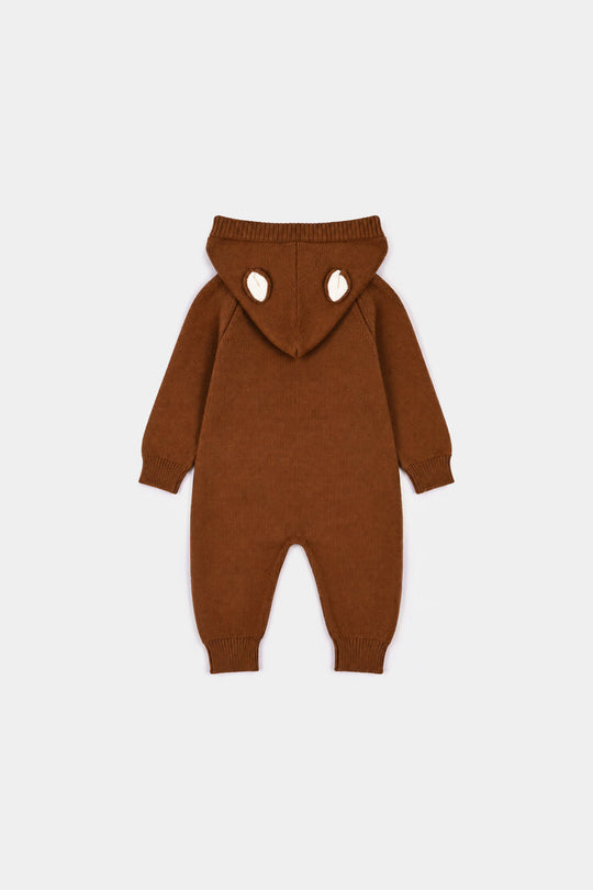 Infant Boys Acrylic Romper-Hooded Bear-Rust