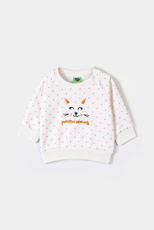Infant Girls Fleece 2 Piece Suit Positive Vibes-White