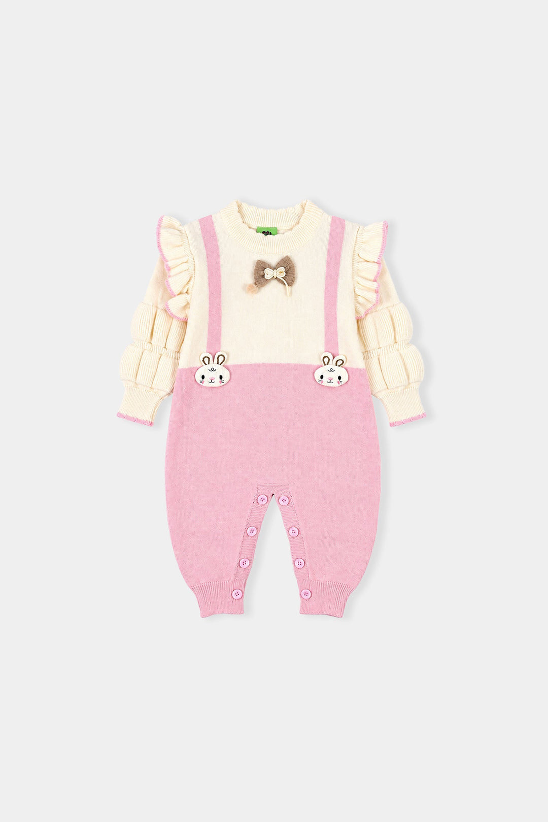 Infant Girls Acrylic Romper-Bunny Bow-Pink