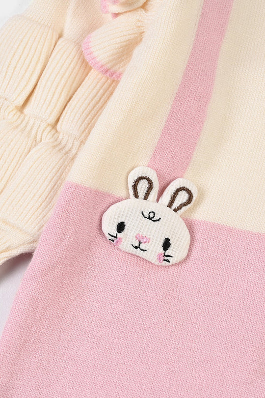 Infant Girls Acrylic Romper-Bunny Bow-Pink
