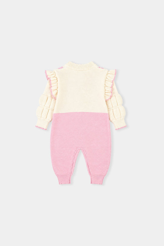 Infant Girls Acrylic Romper-Bunny Bow-Pink