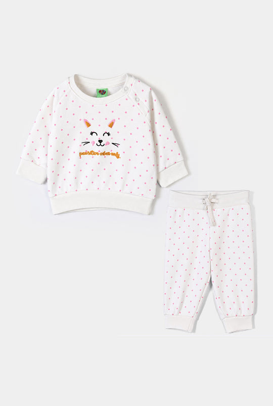 Infant Girls Fleece 2 Piece Suit Positive Vibes-White