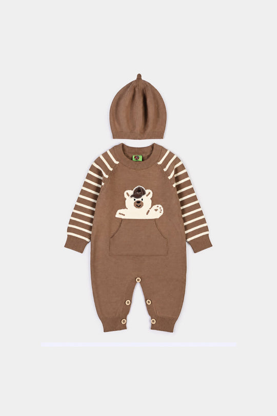 Infant Boys Acrylic Romper-Cool Bear-BROWN