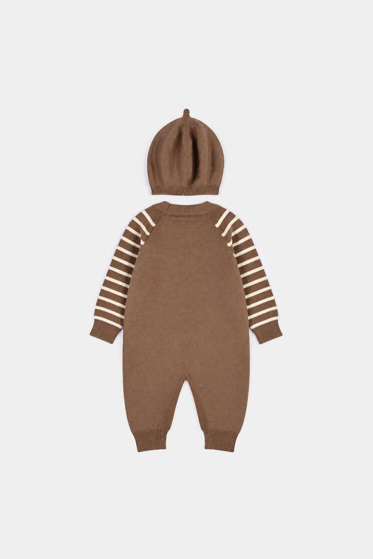 Infant Boys Acrylic Romper-Cool Bear-BROWN