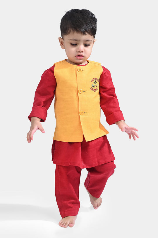 Infant Boys Cotton Slub 3 Piece Suit -Reddish