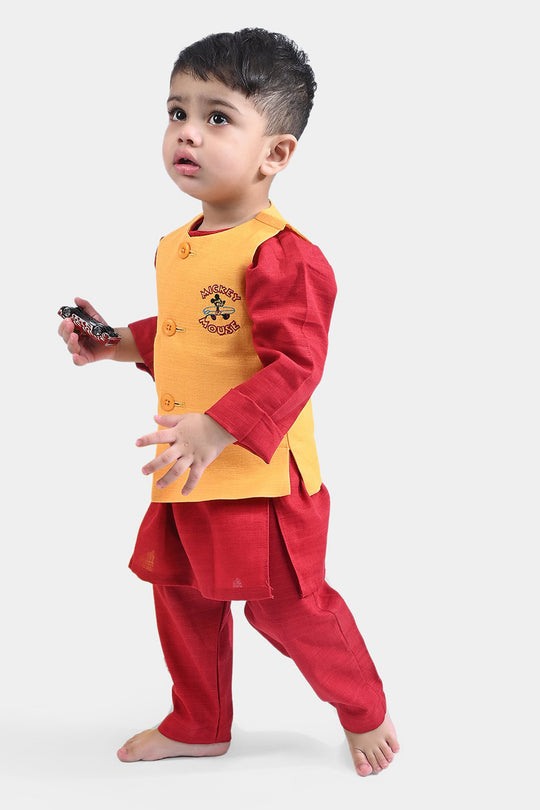 Infant Boys Cotton Slub 3 Piece Suit -Reddish