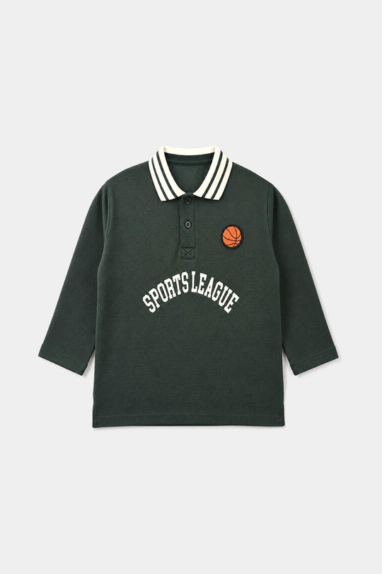 Boys Popcorn Polo Full Sleeves Sports League - Green