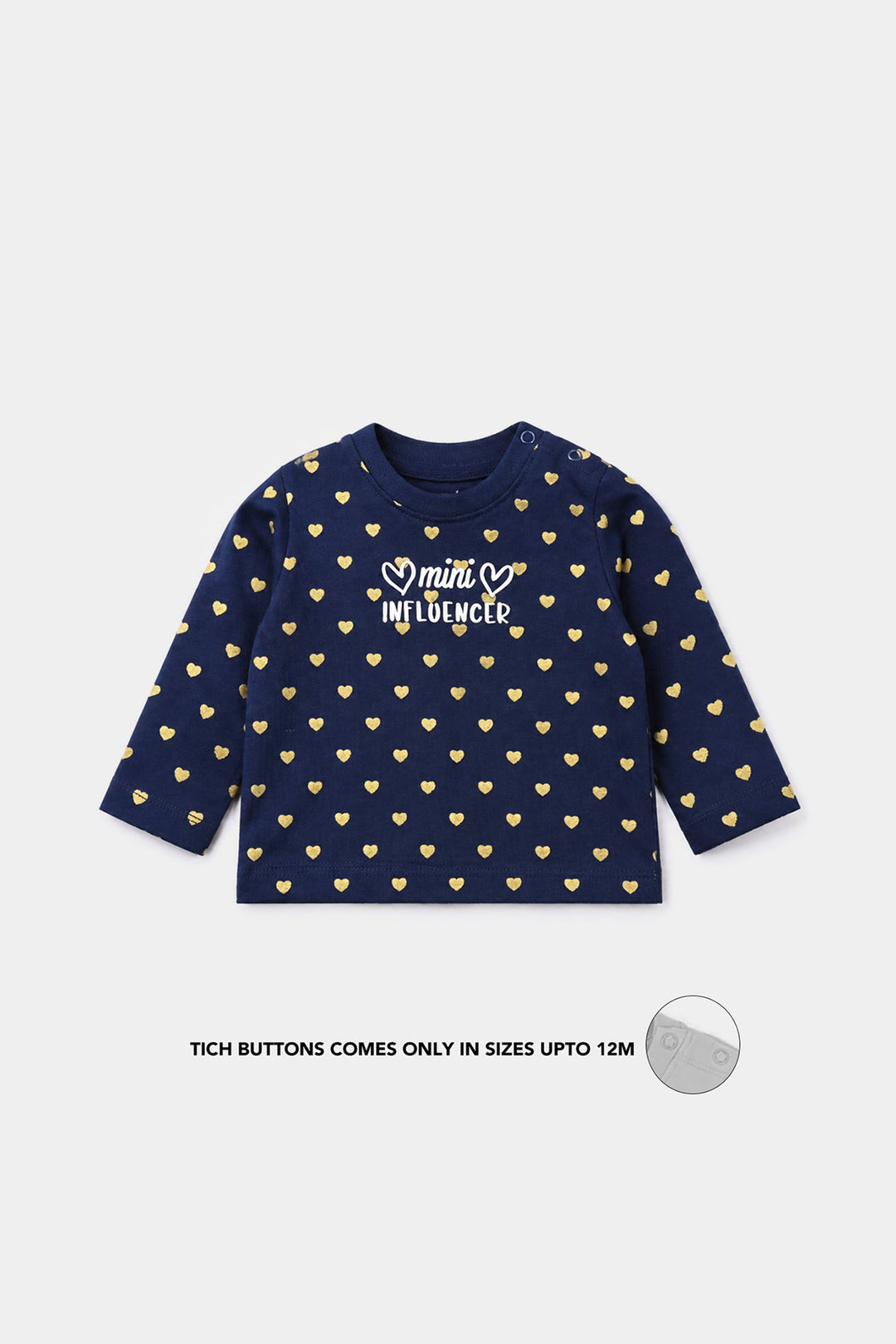 Infant Girls Cotton Jersey T-Shirt Full Sleeves Mini Influencer - Navy