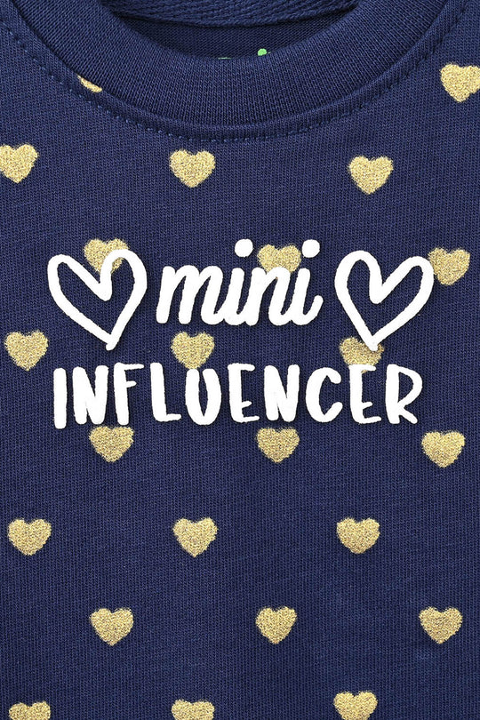 Infant Girls Cotton Jersey T-Shirt Full Sleeves Mini Influencer - Navy