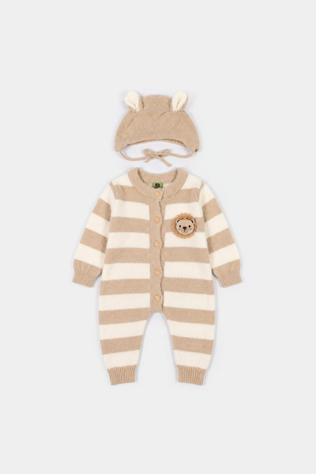 Infant Boys Acrylic Romper-Cozy Lion-Lt.Brown