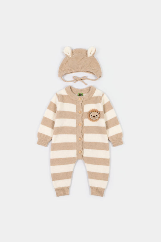 Infant Boys Acrylic Romper-Cozy Lion-Lt.Brown