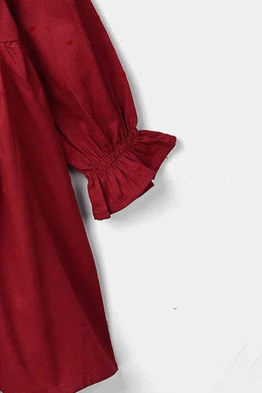 Infant Girls Poly Twill Casual Frock Ruffle-RED