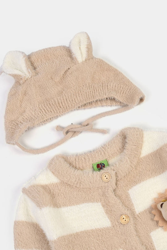 Infant Boys Acrylic Romper-Cozy Lion-Lt.Brown