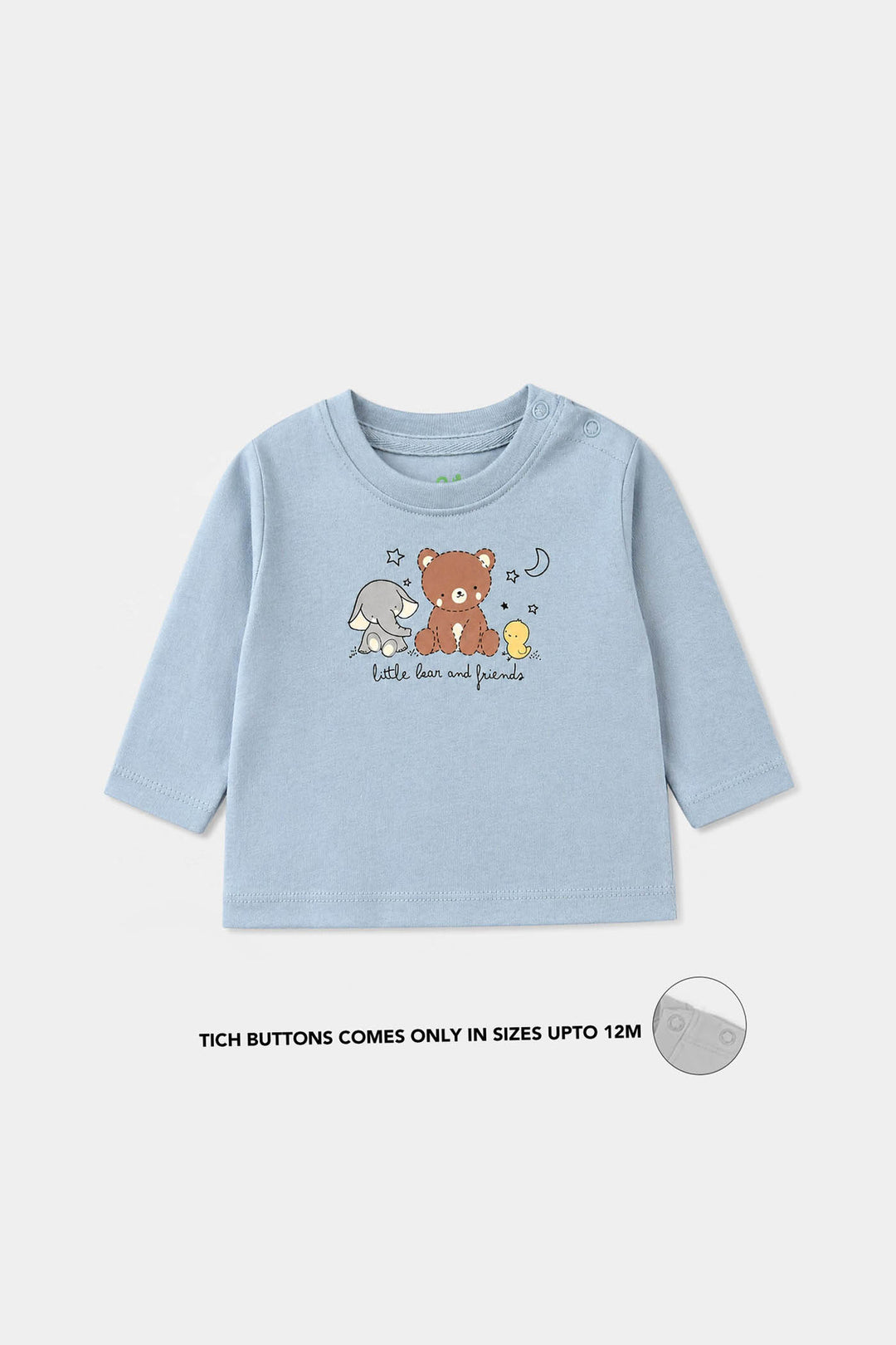 Infant Boys Cotton Jersey T-Shirt Full Sleeves Bear & Friends - Blue & Fog