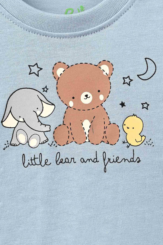 Infant Boys Cotton Jersey T-Shirt Full Sleeves Bear & Friends - Blue & Fog