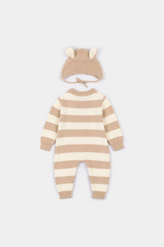 Infant Boys Acrylic Romper-Cozy Lion-Lt.Brown