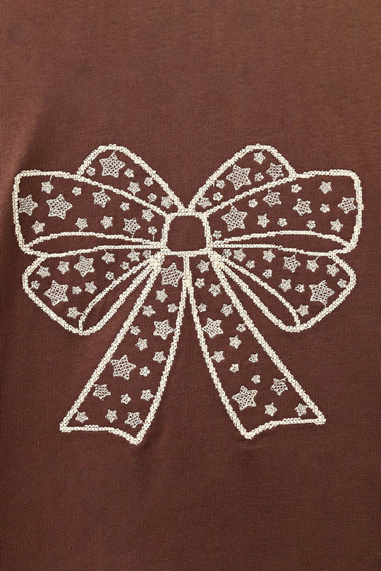 Girls Cotton Jersey T-Shirt Full Sleeves Bow - Deep Mehendi
