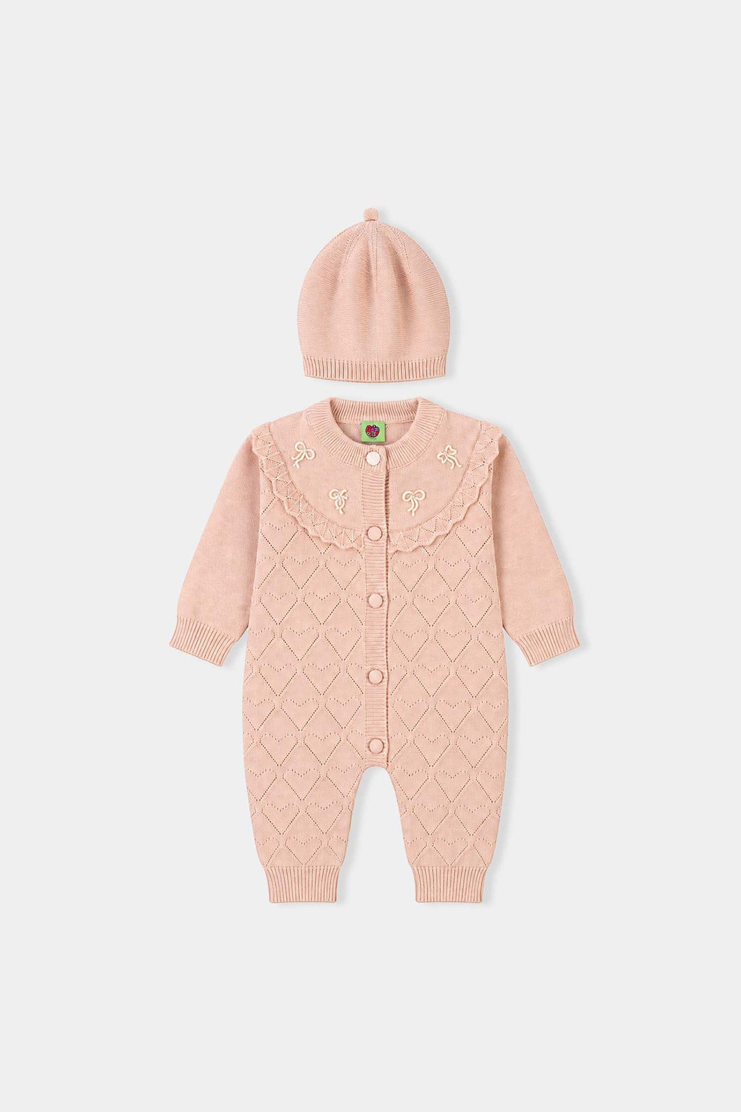 Infant Girls Acrylic Romper-Diamond Knit-BEIGE