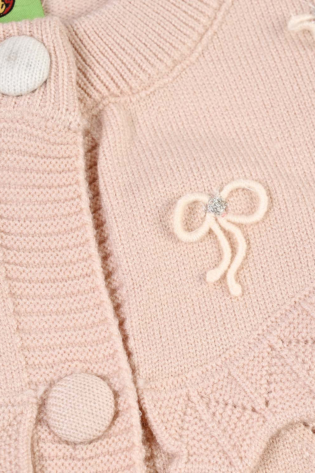Infant Girls Acrylic Romper-Diamond Knit-BEIGE